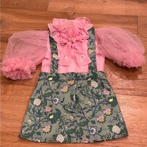 Eva Skirt and Blouse Pink and Green Floral Tulle Set